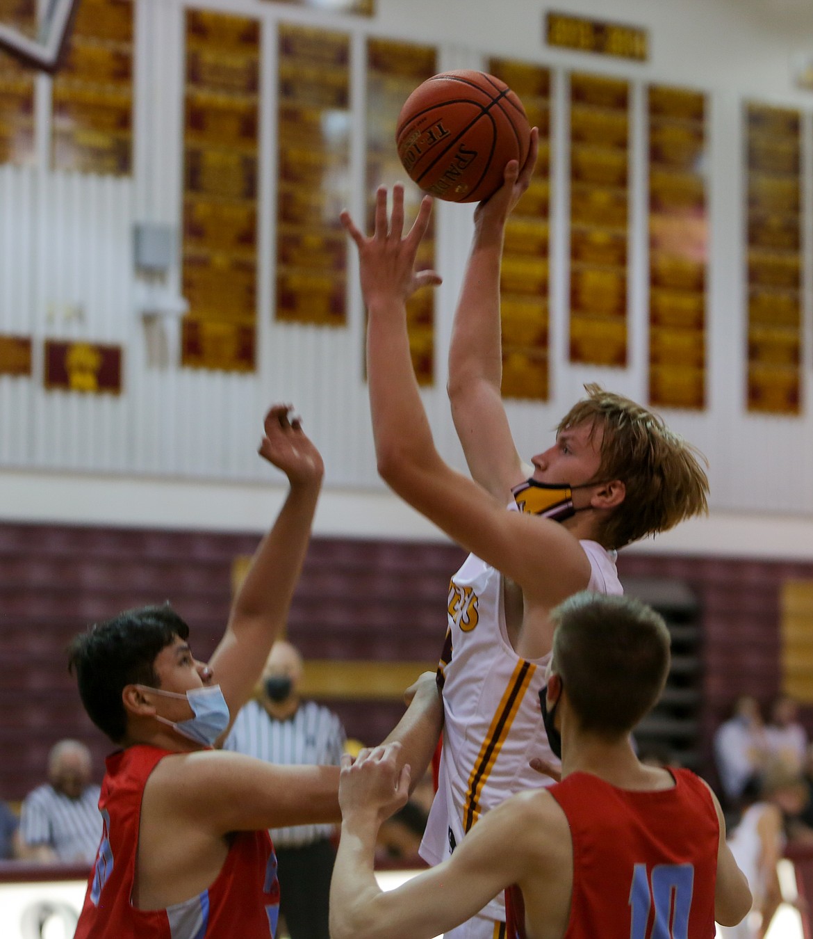 Moses Lake High School's Marshall Tibbs rises up for a shot in the lane against West Valley High School in the first half on Tuesday night in Moses Lake.