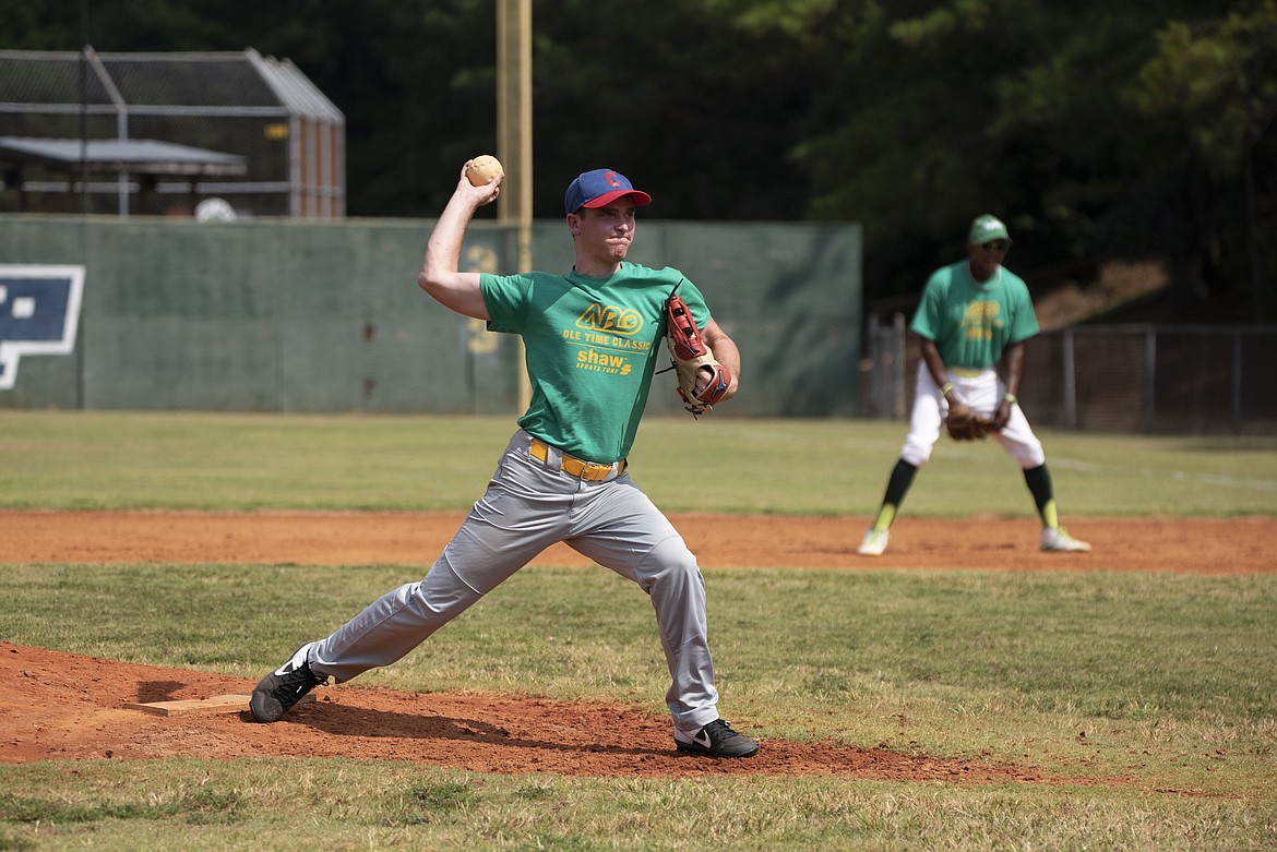 A pitcher winds up during the Alternative Baseball Organization's All-Star game.