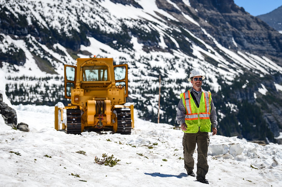 Christian Tranel, work leader with the Glacier National Park roads crew, answers questions during a media tour of the snow removal process at Logan Pass on Wednesday, June 2, 2021. (Casey Kreider/Daily Inter Lake)