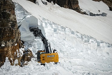 Road crews clear snow at the Big Drift on the Going-to-the-Sun Road near Logan Pass in Glacier National Park on Wednesday, June 2, 2021. (Casey Kreider/Daily Inter Lake)