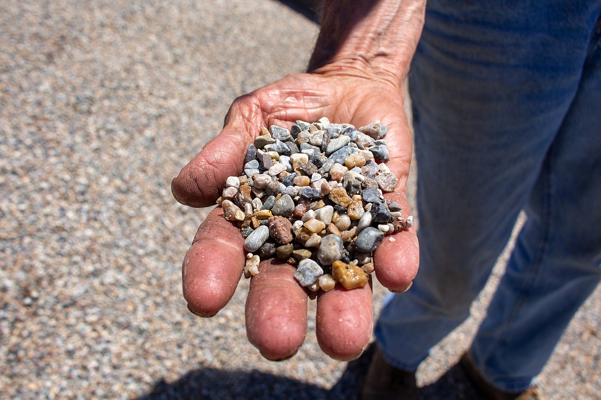 Basin Bark owner Dave Jones holds small rocks, popular with playgrounds or other similar areas where children and families might frequent.