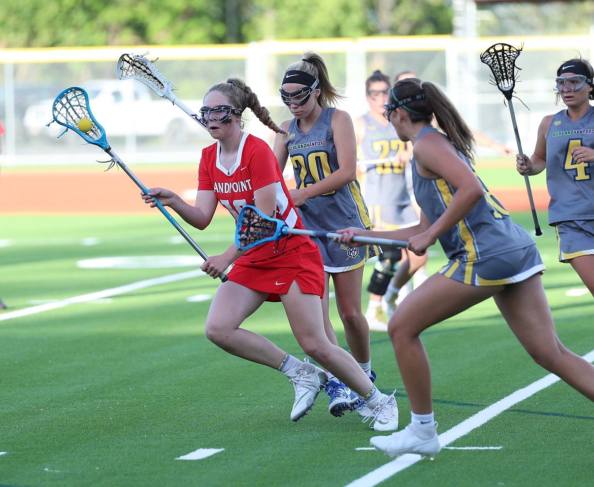 Karlie Banks tries to fend off a swarm of defenders on Friday.