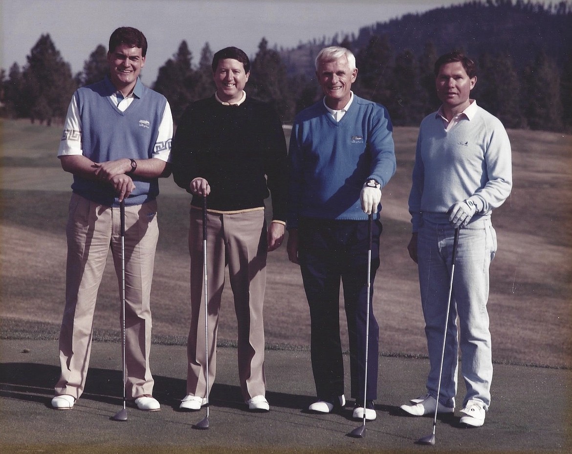 The first foursome ever to play The Coeur d’Alene Resort Golf Course, on April 1, 1991, was (from left) Mike DeLong, Jerry Jaeger, Duane Hagadone and John Barlow.