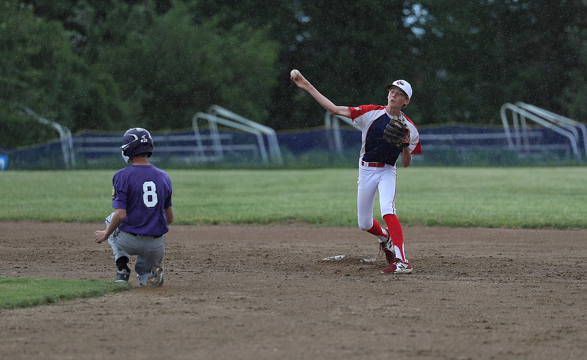 Brady Newhart makes a throw to first base on Saturday.