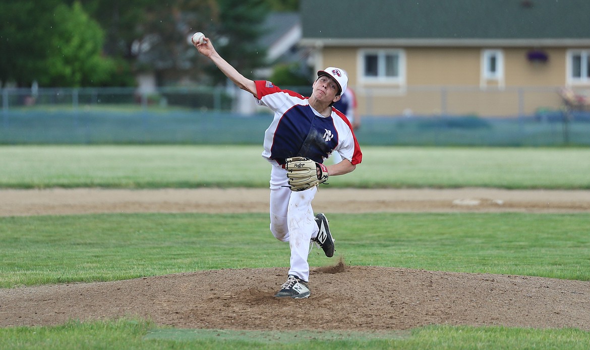 Cole Sanroman pitches for the 16U North Idaho Lakers during a doubleheader against Northern Lakes on Saturday at Pine Street Field. The Lakers won the second game 14-4 to earn a series split.