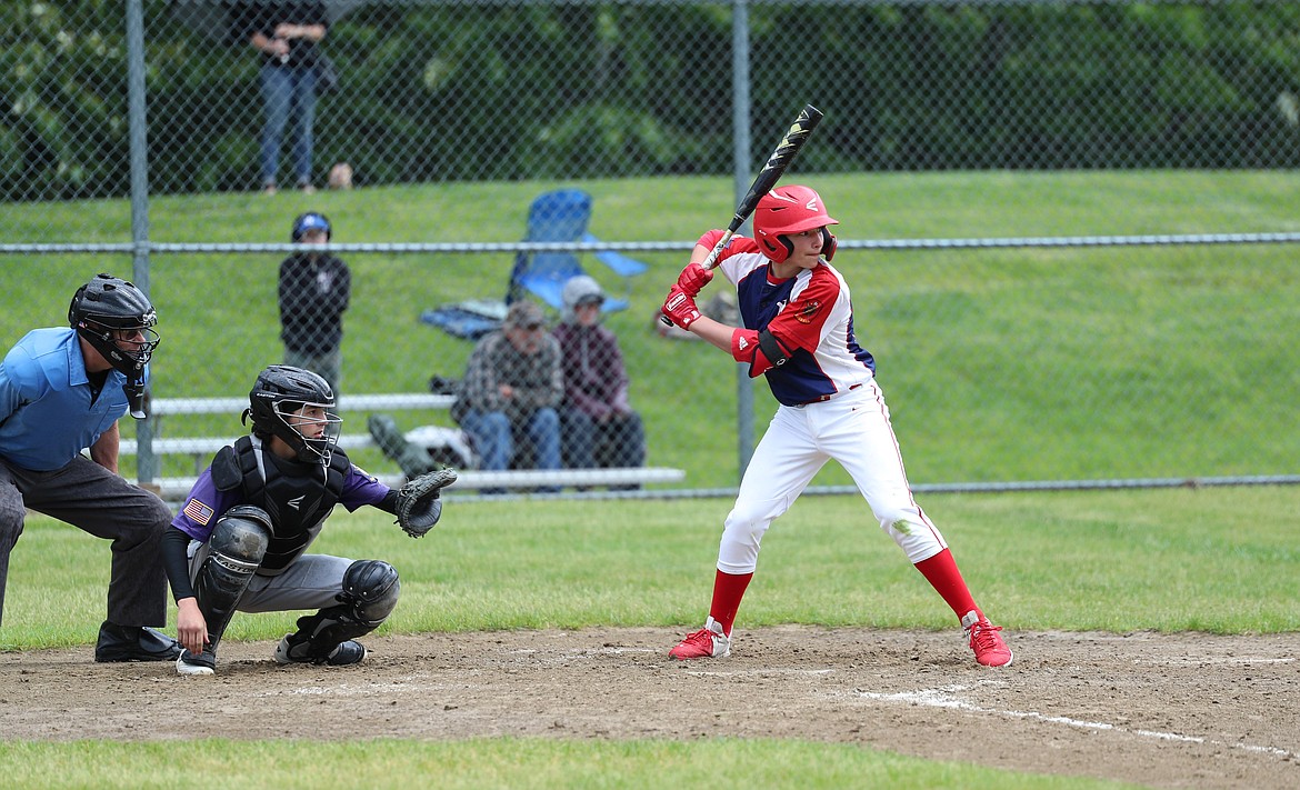 Jorden Tyler stands in the batter's box on Saturday.