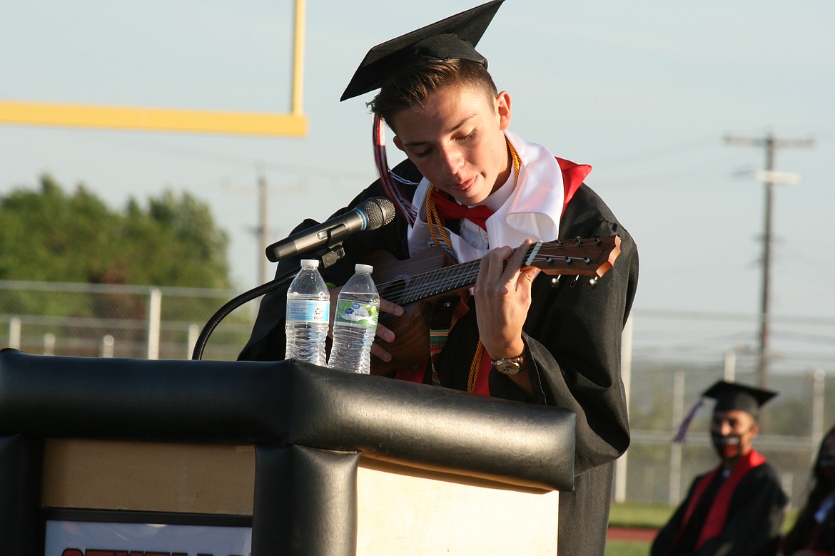 Senior Jack Gentry performed an original song during Othello High School graduation ceremonies Friday.