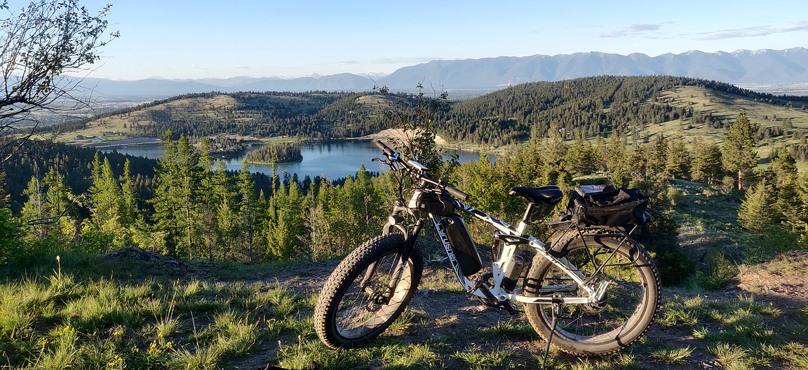 One of the Allreds' 18 bikes parked on a hilltop overlooking the valley (courtesy photo).