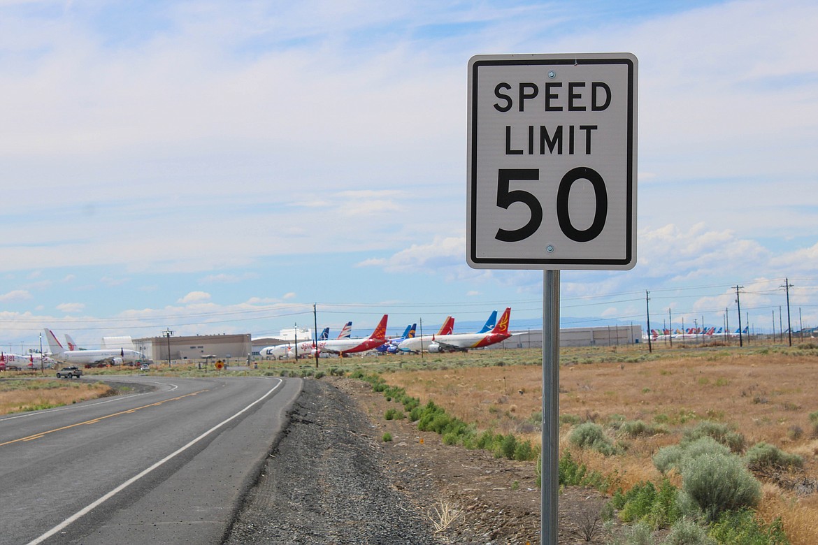 The 50 mph sign on Moses Lake’s side of Road 7 Northeast, between Stratford and Randolph roads, sees its final days.