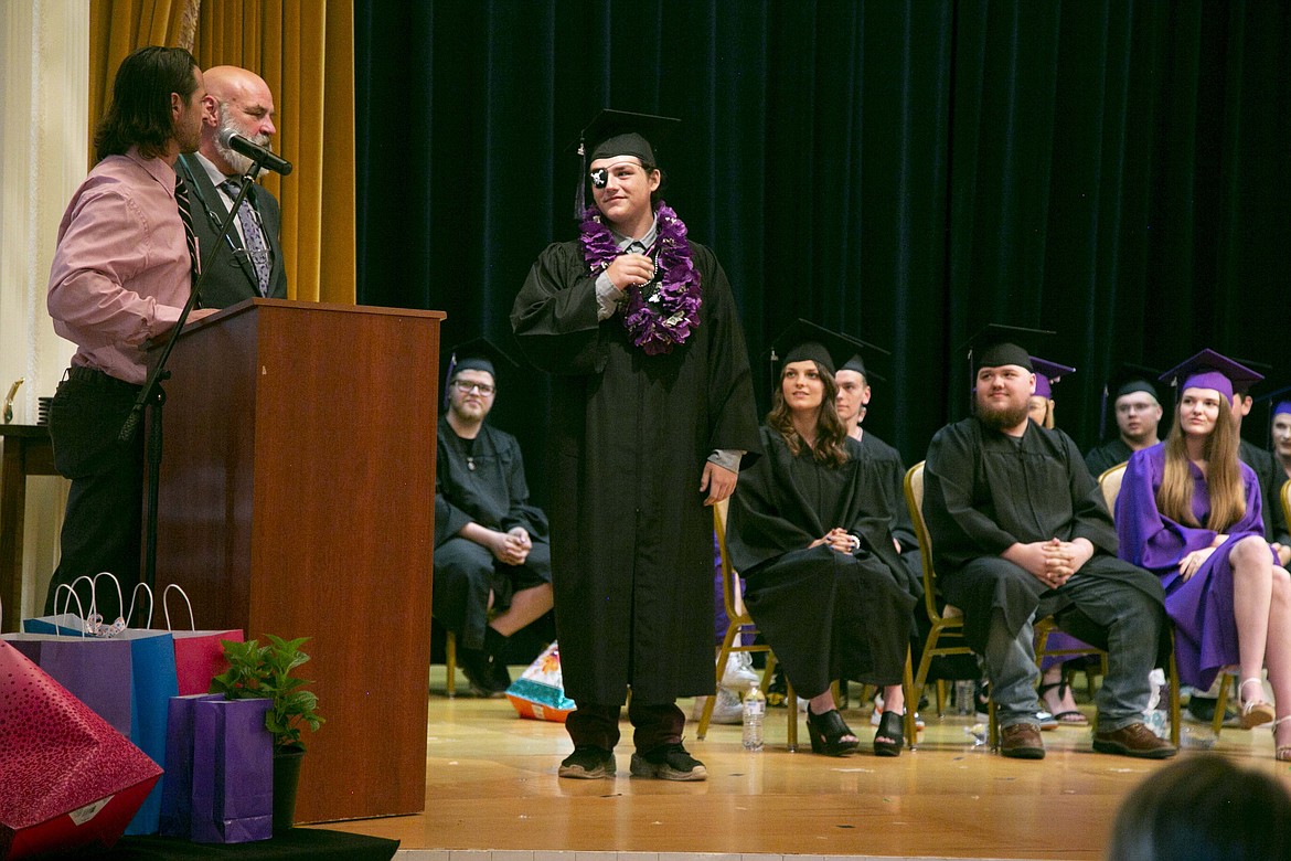 A Lake Pend Oreille High School graduate is celebrated at Thursday's graduation. LPOHS presented its 26 graduates with diplomas at the commencement ceremony with each graduate also received personalized gifts and remarks from staff members recounting their most notable moments.
