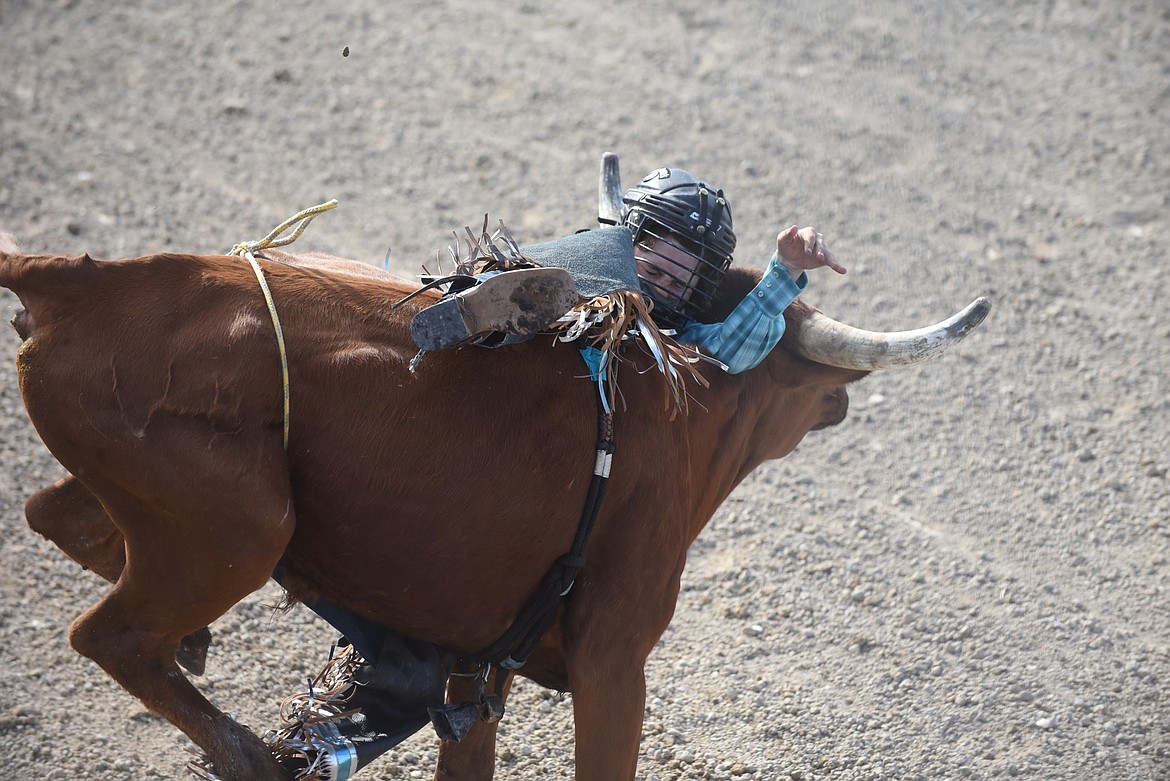 Young cowboy Jory Hill had a rough go of it in the steer riding competition last Saturday at the Hot Springs Rodeo. (Scott Shindledecker/Valley Press)