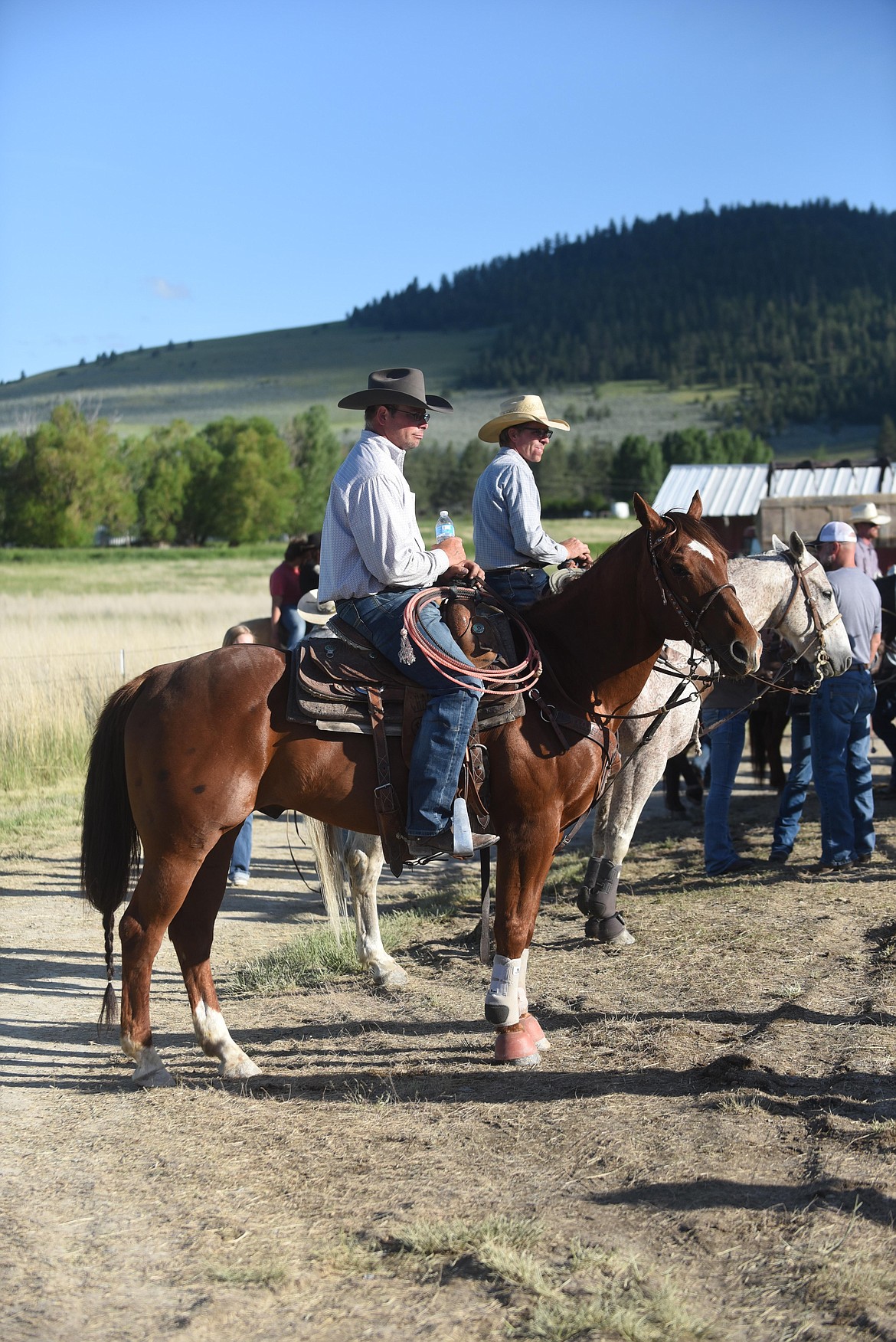 Contestants in one of the roping events wait patiently to compete at the Hot Springs Rodeo last Saturday. (Scott Shindledecker/Valley Press)