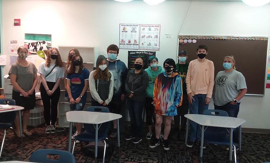 HERE ARE the instructors and students of the driver's education class in Mineral County. From left, are Debbie Hanson (instructor), Chloe Williams, Olivia Grueter, Sydnia Smalley, Emily Kelsey, Derek Mellen, Angie Hopwood (instructor), Taylor Awbery, AJ Hopwood, Kaleb Park, Jack Connolly and Tyler Cheeseman (instructor). (Monte Turner/Mineral Independent)