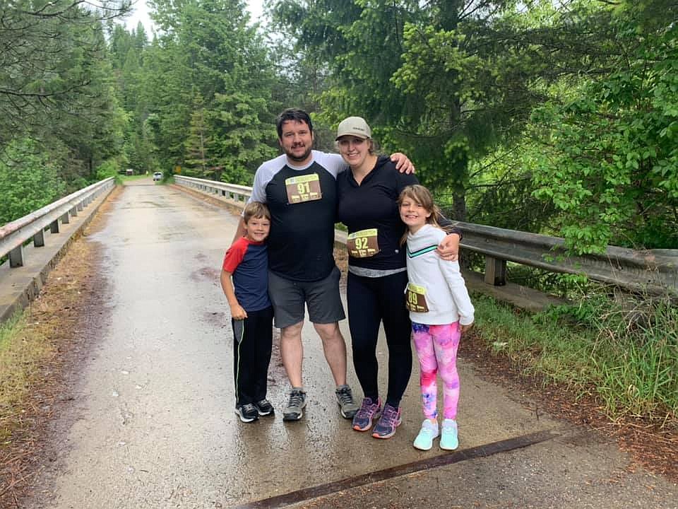 The McGuffey family, from left, Boaz, Isaiah, Rebekah, and Piper competed in the 5K race, the first one with their children at Saturday’s Trail Rail Run. (Photo courtesy Rebekah McGuffey)