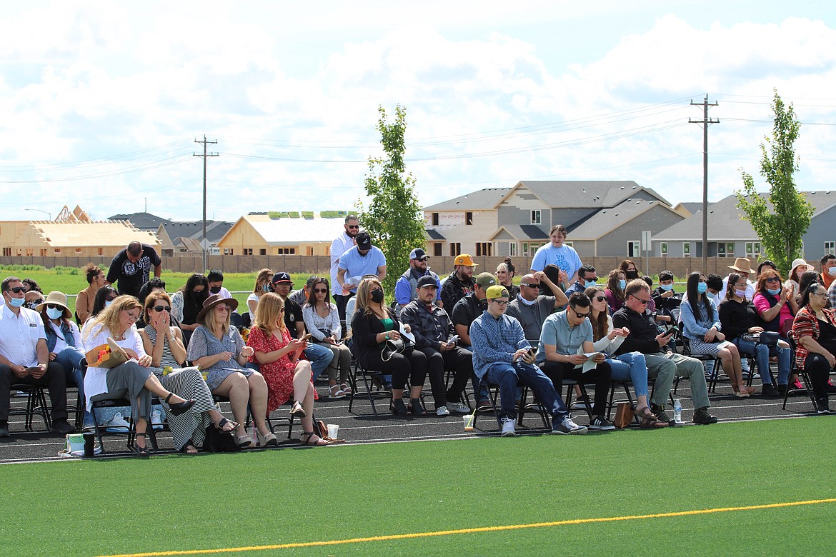 Attendees watch the proceedings at the 2021 Quincy High School graduation Saturday, June 12.