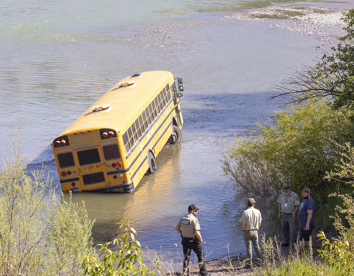 A bus sits in the Flathead River at Blankenship in this photo from June, 2021.
