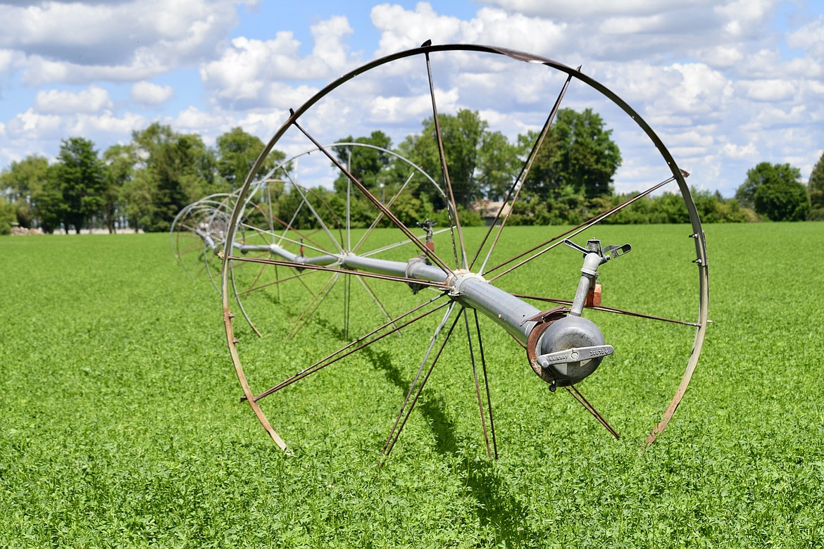 A typical "wheel line" irrigation rig located along Road M SE, south of Moses Lake.