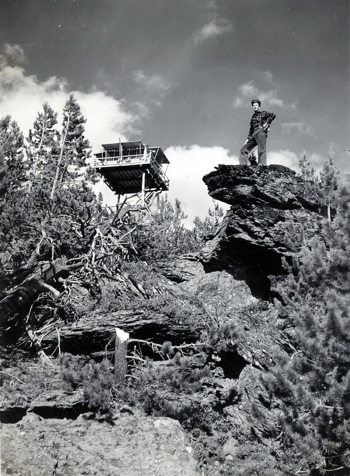 Al Williams stops for a quick photo just below the lookout on the ascent of Blacktail Mountain August 19, 1937. (A.E. Boorman photo)