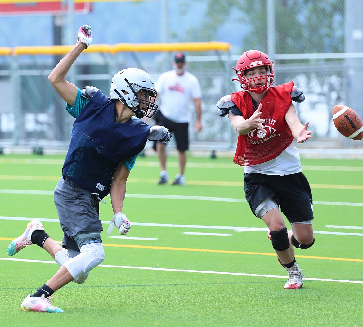 Safety Cody Steiger nearly secures an interception on a tipped pass during a scrimmage against Lake City on Wednesday.
