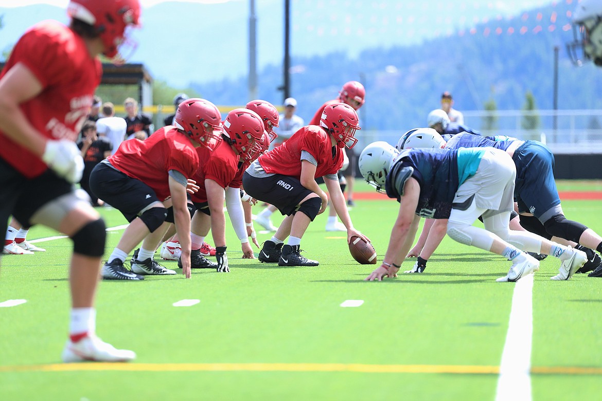 The Sandpoint offense lines up against the Lake City defense on Wednesday.