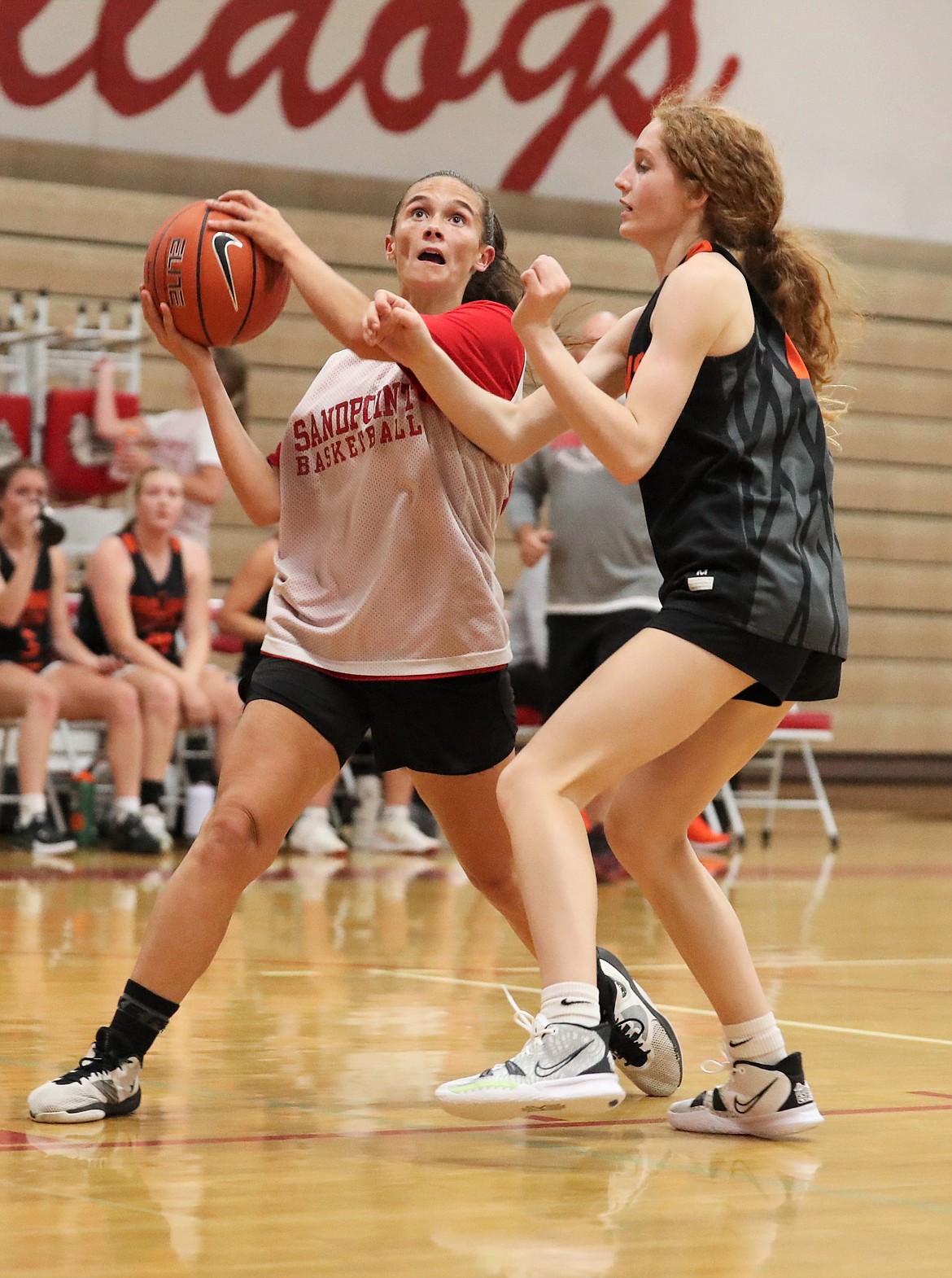 Aliya Strock drives toward the paint during Tuesday's scrimmage at Les Rogers Court.