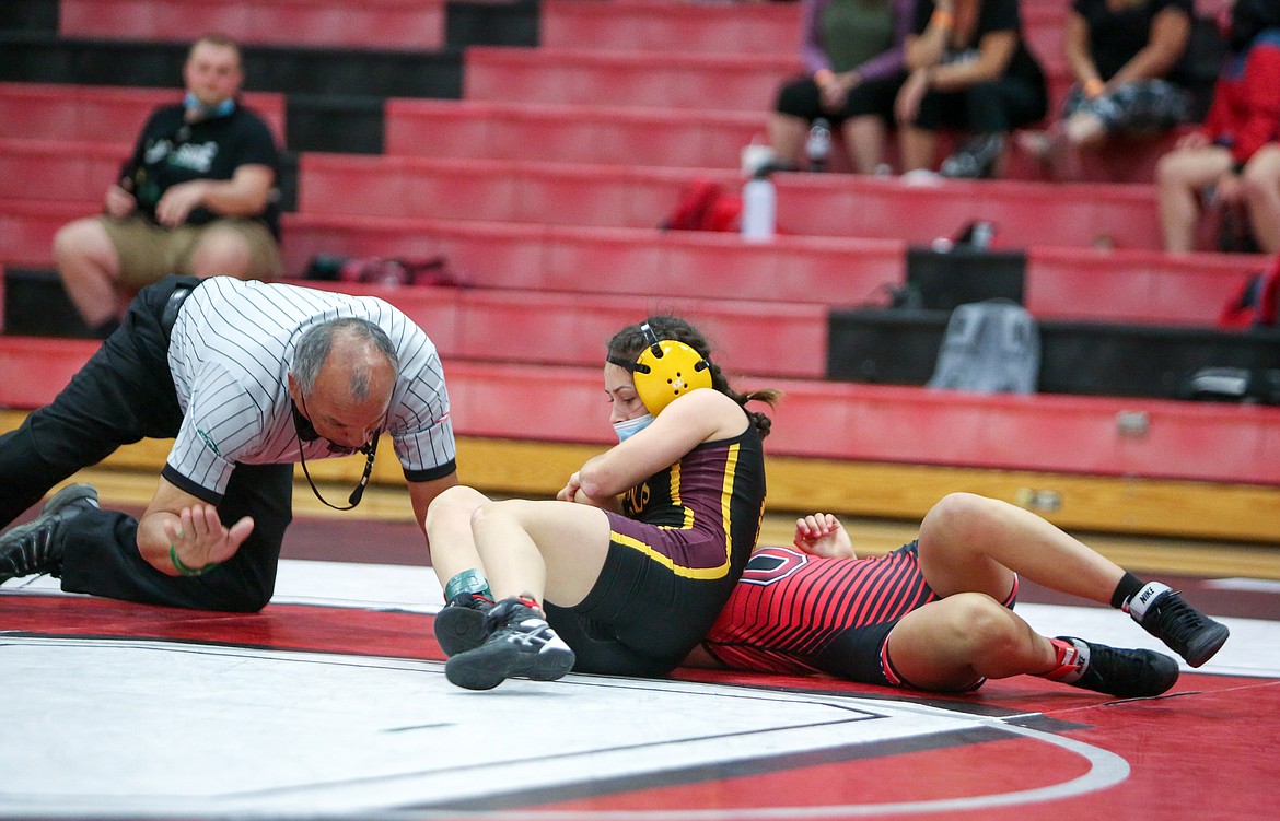 Moses Lake High School's Araceli Murillo-Collins picked up the win over Othello's Ollonie Gonzalez in the first round of the 100-pound weight class on Thursday afternoon, June 17, in Othello.