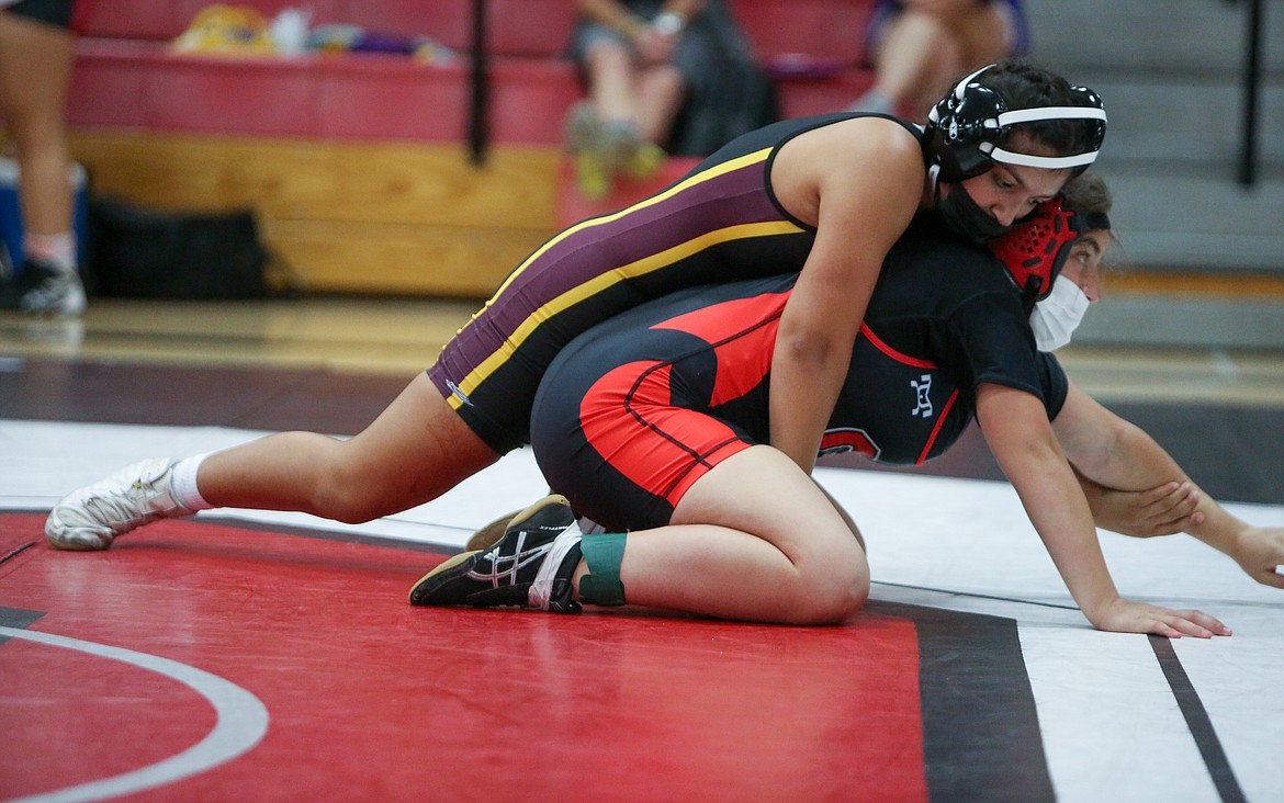 Moses Lake High School's Gabby Vela picked up the win against Othello's Lucy Giles last Thursday at the Othello Girls Wrestling Culminating Event at Othello High School.