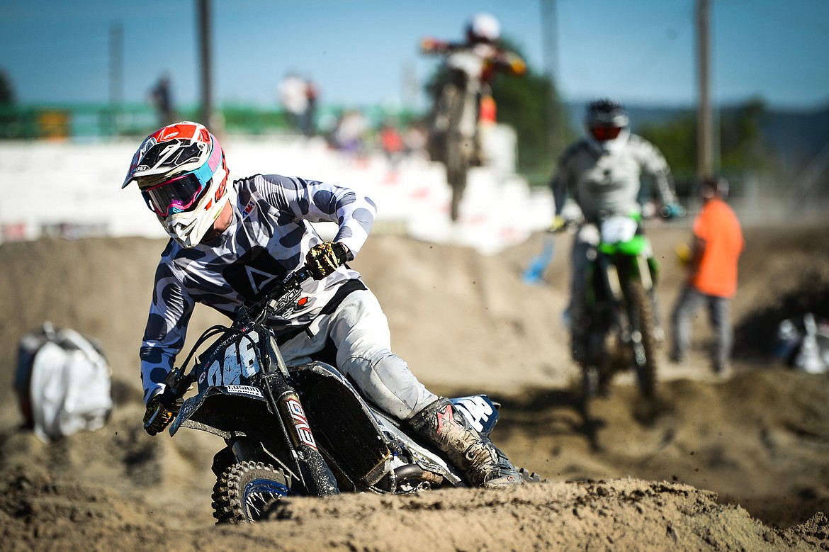 Professional riders race during Top Dawg Arena Cross at the Northwest Montana Fairgrounds in Kalispell on Friday, June 18, 2021. (Casey Kreider/Daily Inter Lake)