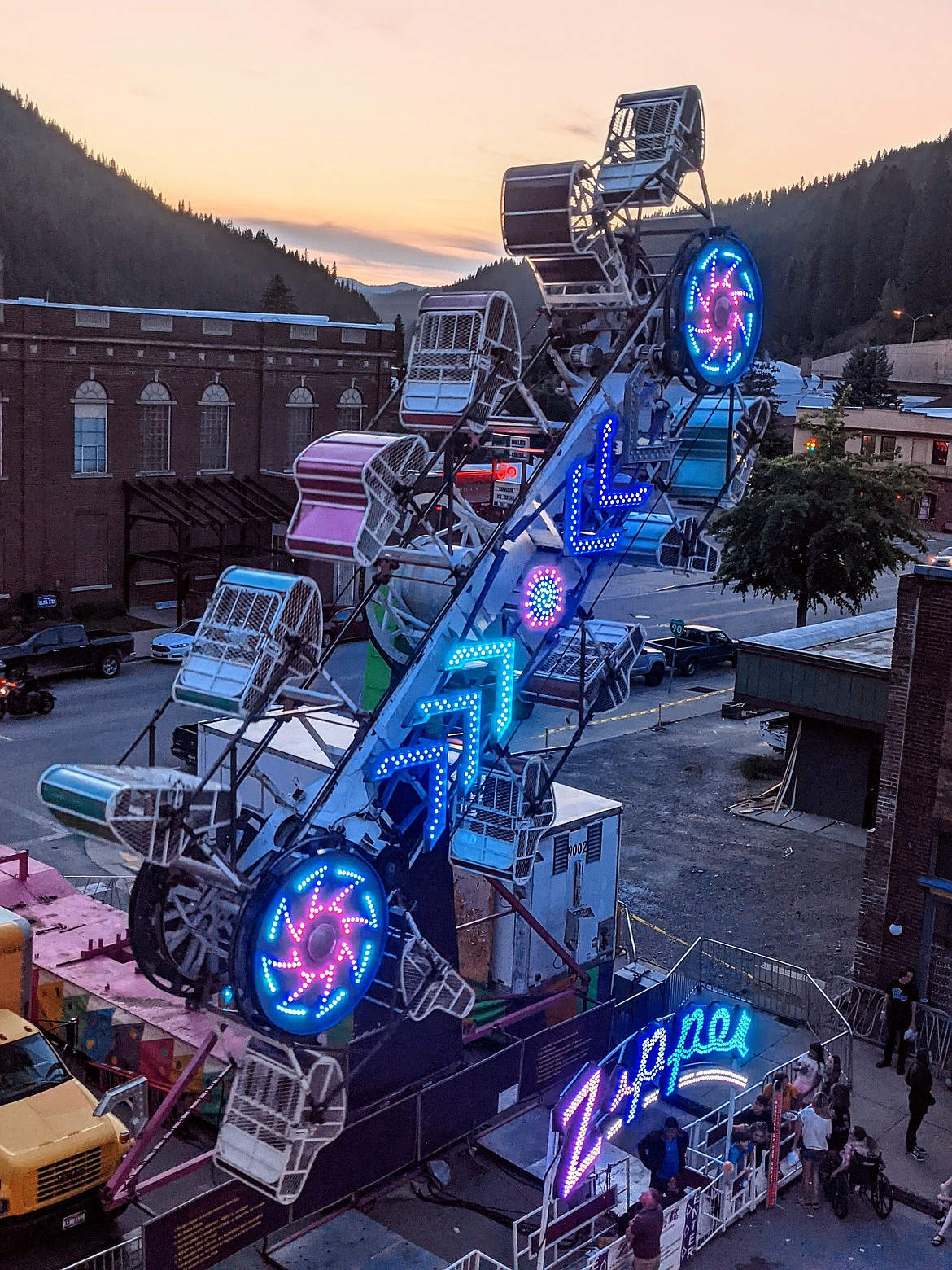 The Zipper lights up downtown Wallace during the Gyro Days carnival last Friday night.