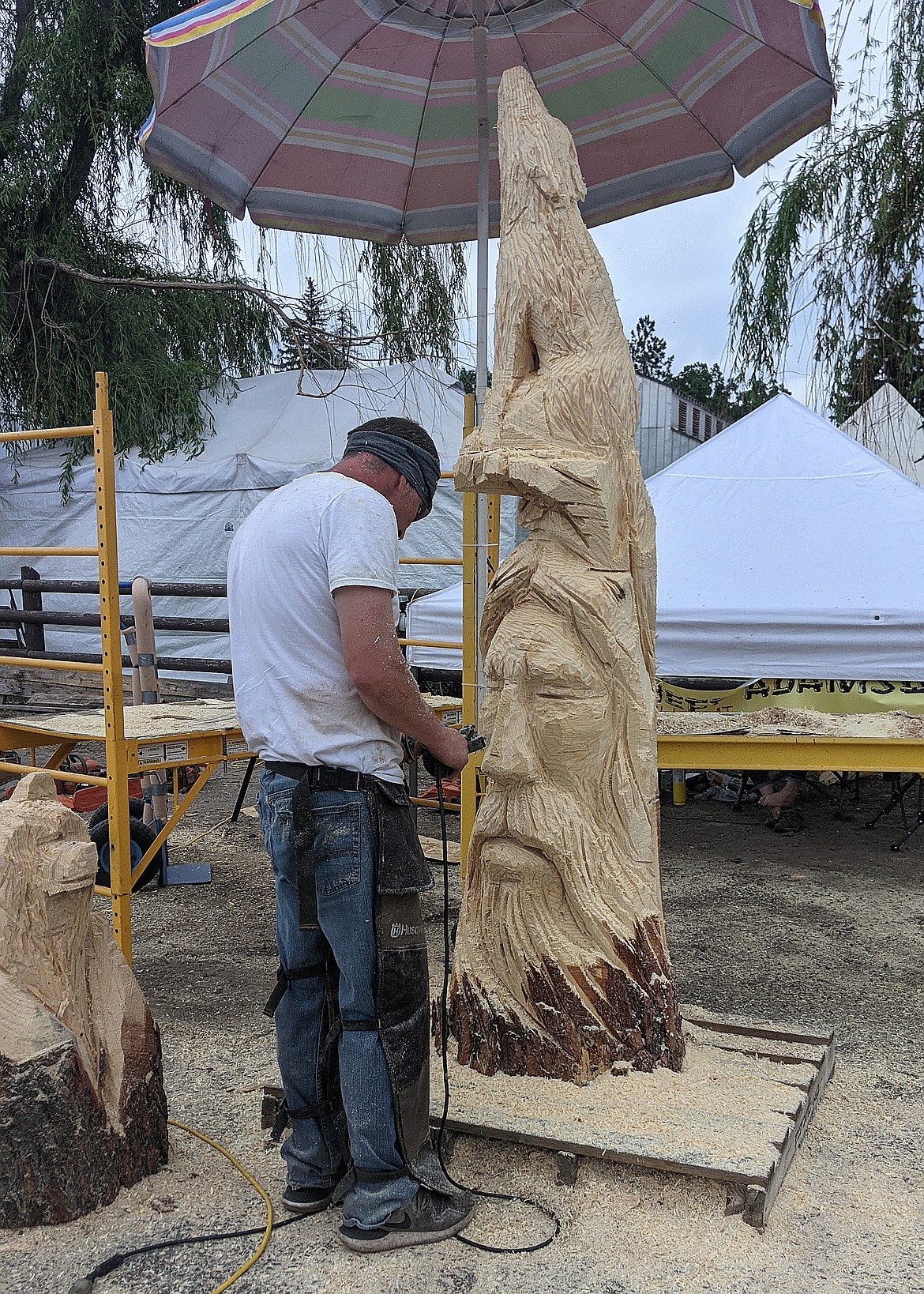 A sculpture of a coyote and mountain man by Jeff Adamson of Libby won second prize and brought in $750 at auction. (Courtesy of Susan Lake)