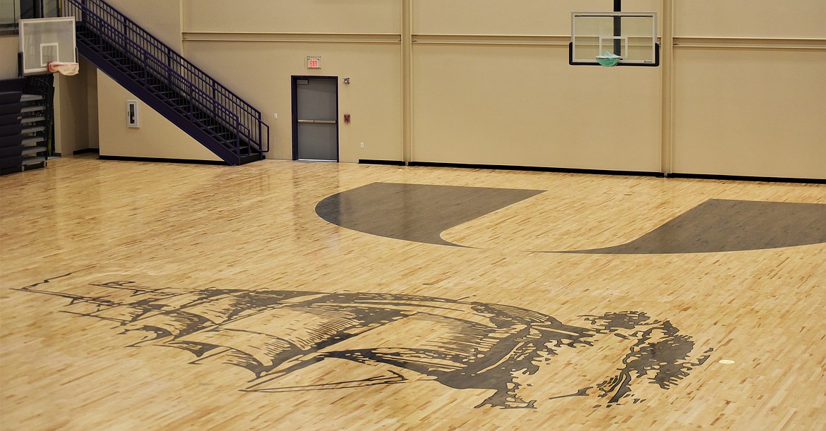 The pirate ship and key design, as they looked in early May before sponsors' logos were painted on the floor. (Scot Heisel/Lake County Leader)