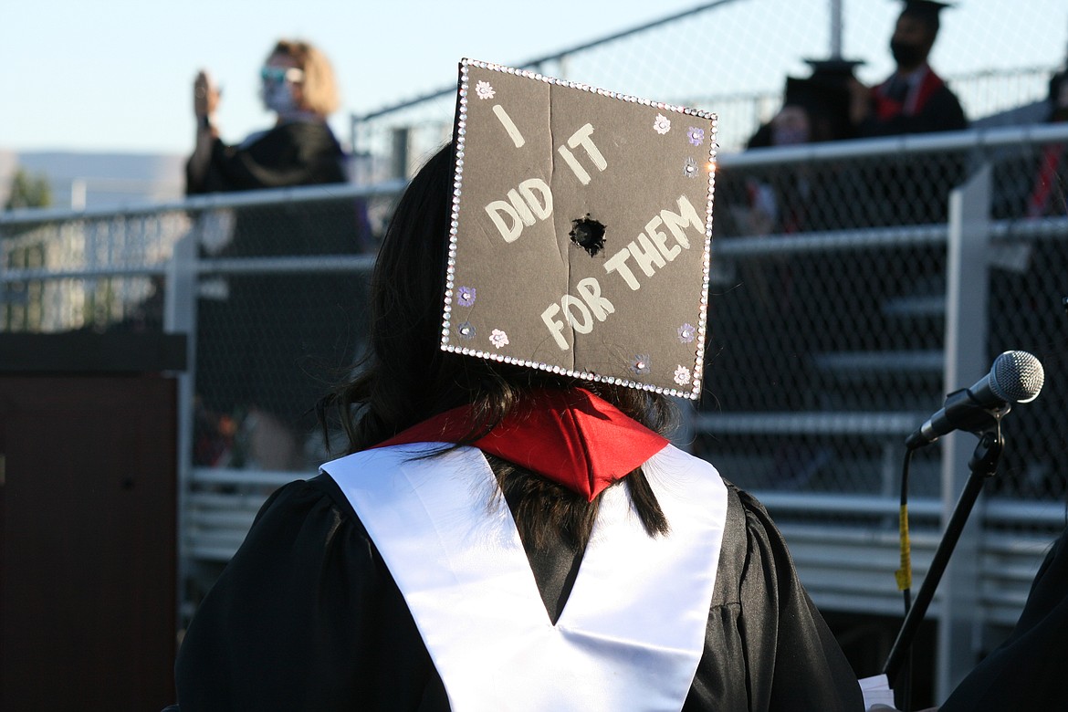 Some students expressed themselves on their caps.