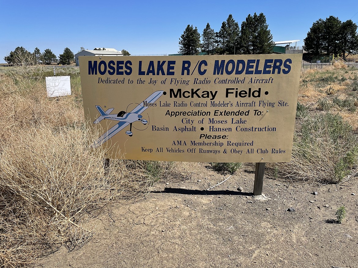 The sign for McKay Field on Road K south of Moses Lake, where the Moses Lake RC Modelers fly their model airplanes.