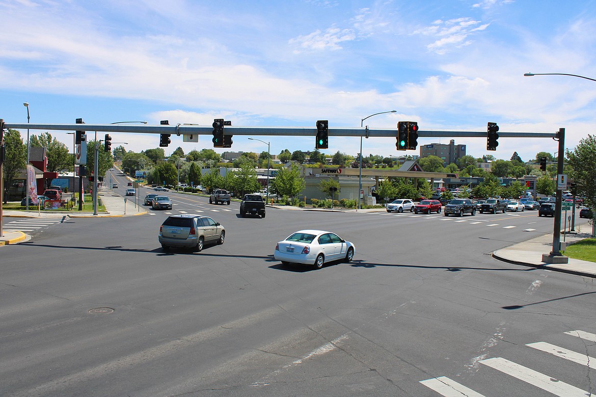 East Wheeler Road, South Pioneer Way and East Fifth Avenue form a five-way intersection in Moses Lake.