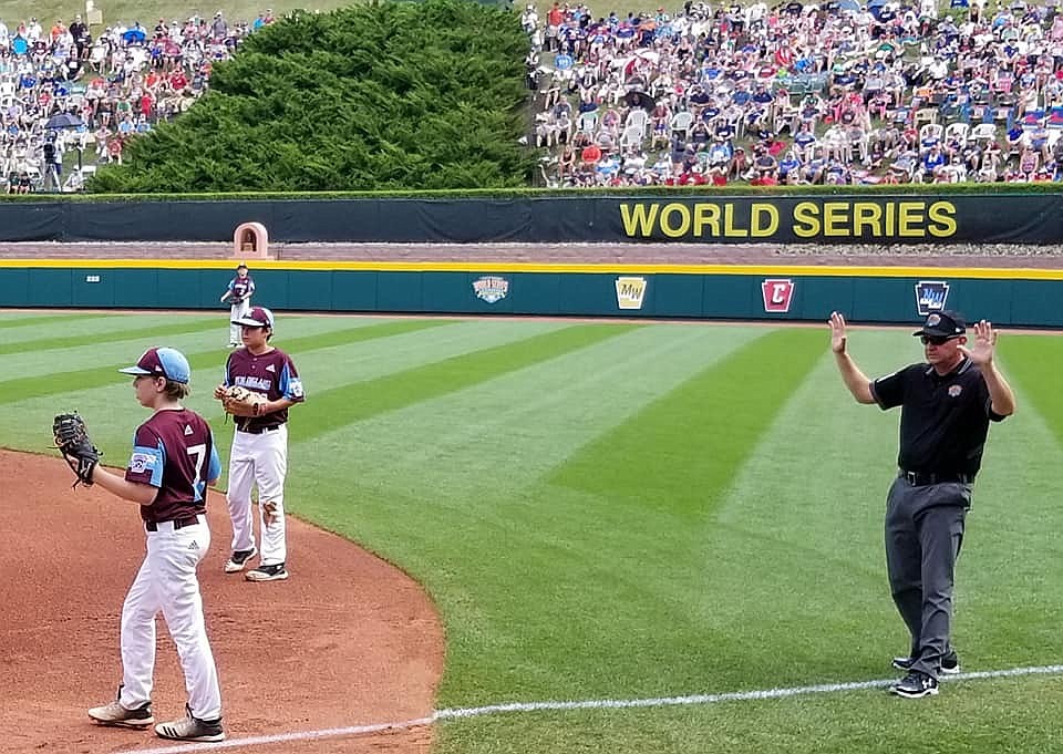 Courtesy photo
Brian Rounds of Rathdrum umpires a game from the first base line during the 2019 Little League World Series.