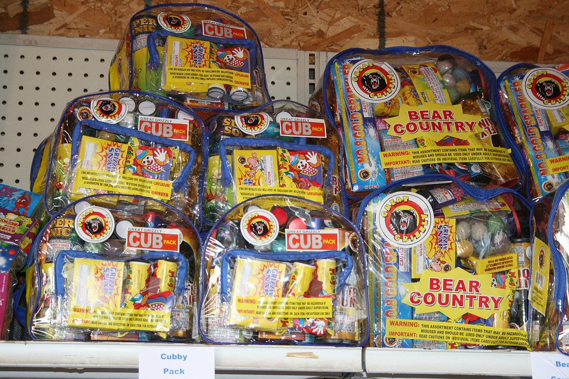 Fireworks fill the shelves of a fireworks stand near Moses Lake in 2020. The Grant County Fire Marshal’s office recommends people take precautions when using fireworks.