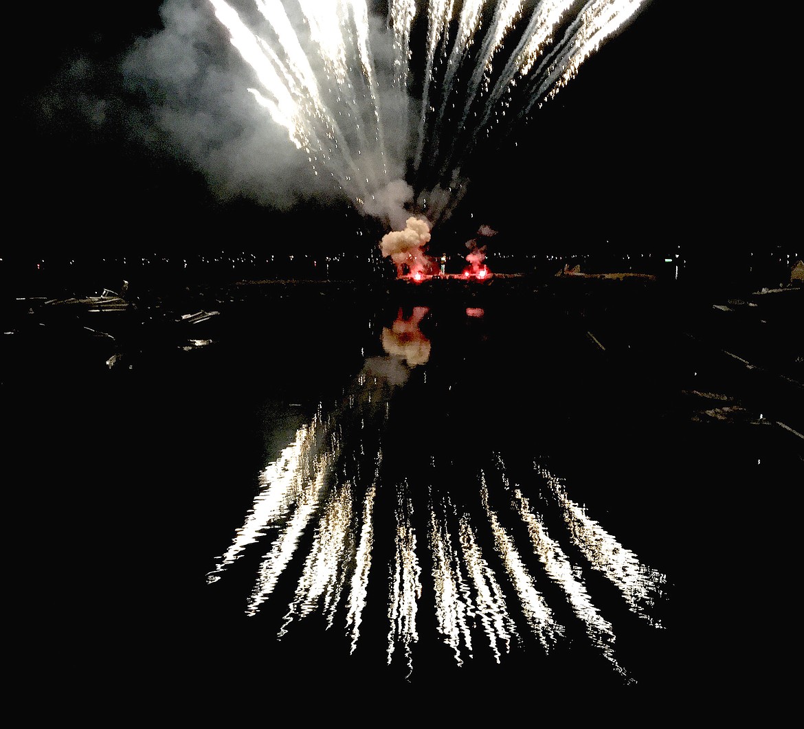 Fireworks explode over Harrison on July 4, 2020.