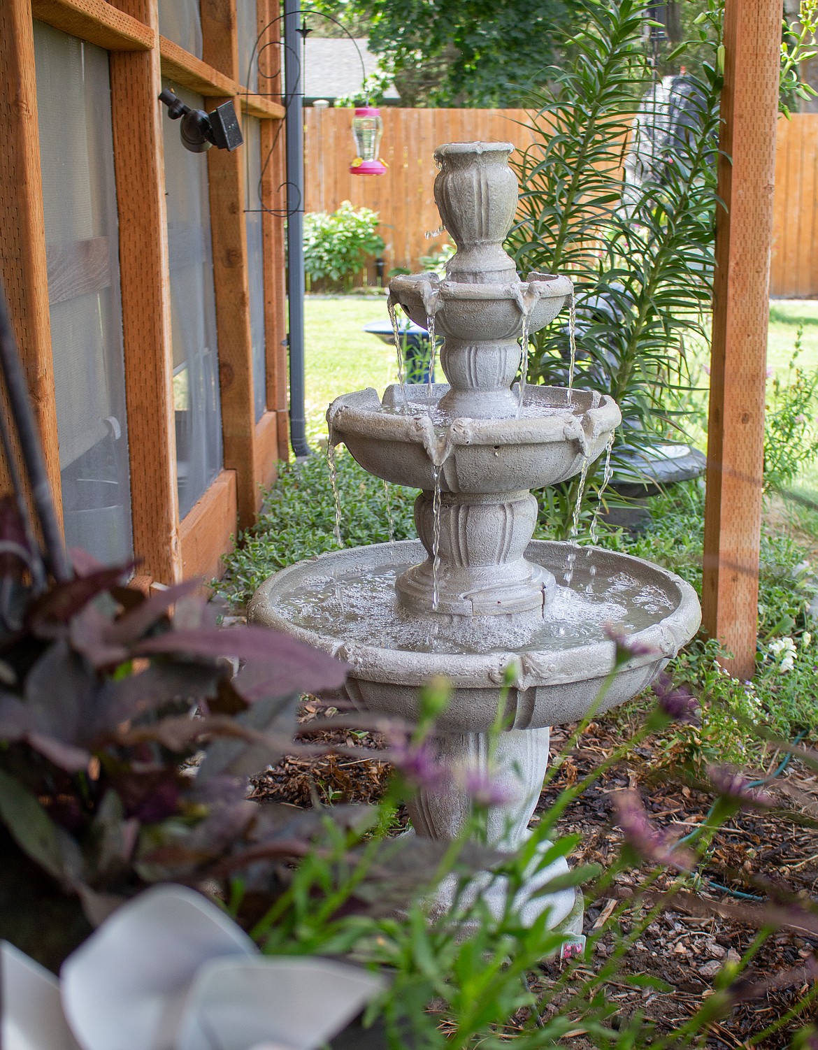 The three-tier garden fountain in Bobbie Bodenman’s backyard in Moses Lake was filled with dirt when she moved to her new home.