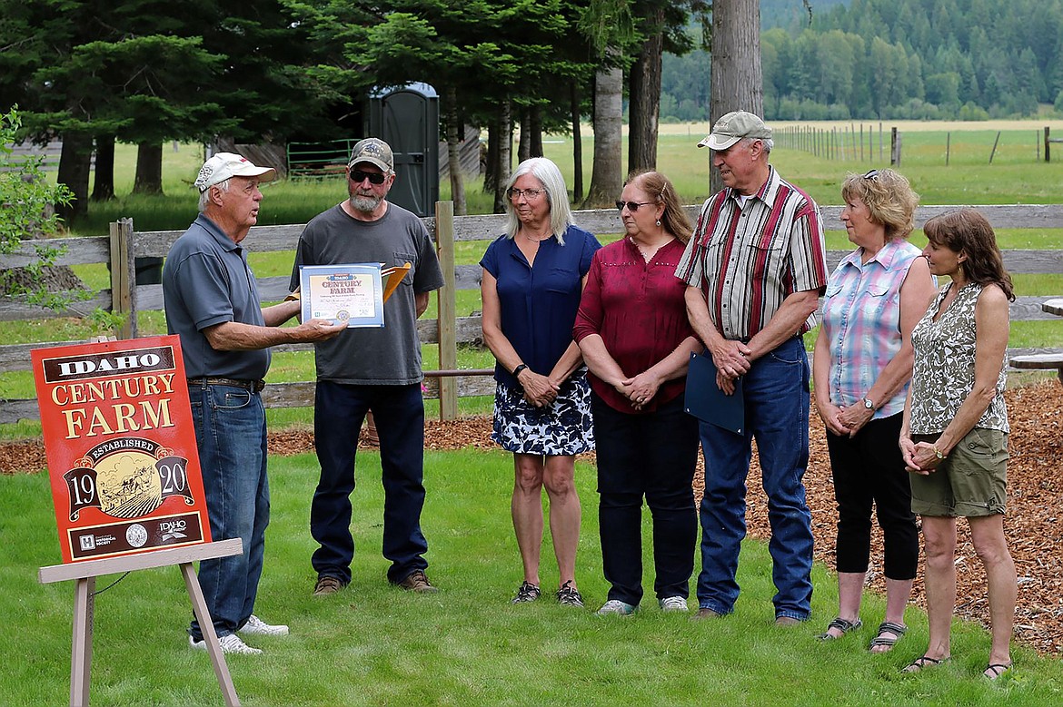 Pictured are Don Pischner of the Idaho State Historical Society, Dennis McNall, Janice (McNall) Riley, Liz (McNall) Wood, Jim McNall, Louise (McNall) Wood, and Rose (McNall) Ropp.