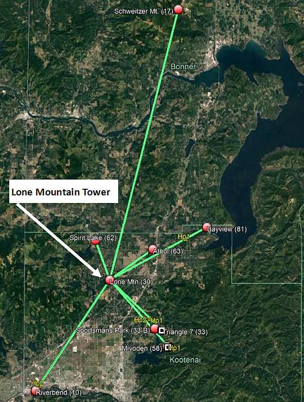 Map showing tower locations facilitated through Lone Mountain Tower. Courtesy of Mike Kennedy.