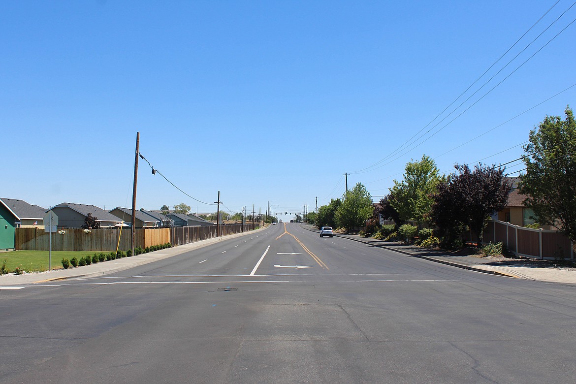 Valley Road at Paxson Drive, looking toward Stratford Road: The 2022-2027 Moses Lake Transportation Improvement Program includes some filling and reconstruction on this section of Valley Road.