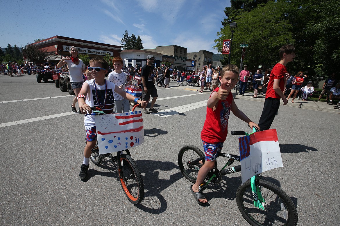 Kids ride bikes in Spirit Lake's Fourth of July parade on Sunday.