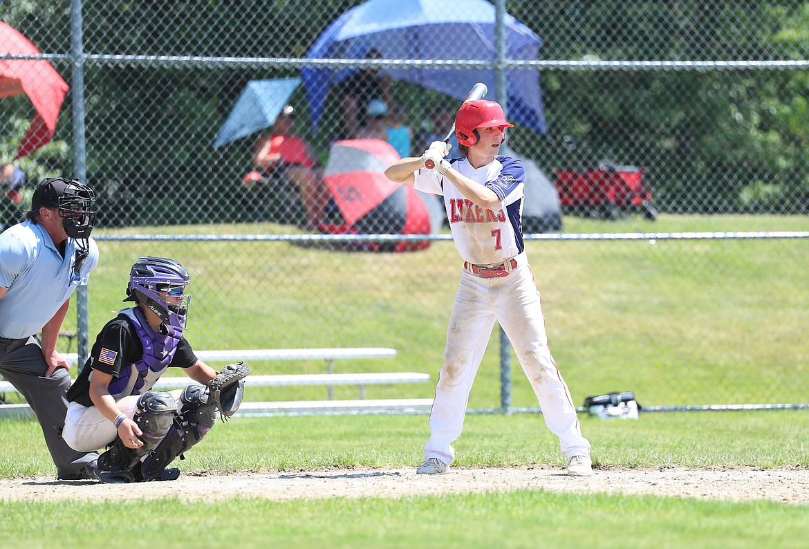 Zach Leverich stands in the batter's box on Saturday.