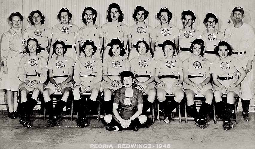 The 1946 Peoria Red Wings played as part of the All-American Girls Professional Baseball League. (Courtesy of the All-American Girls Professional Baseball League)