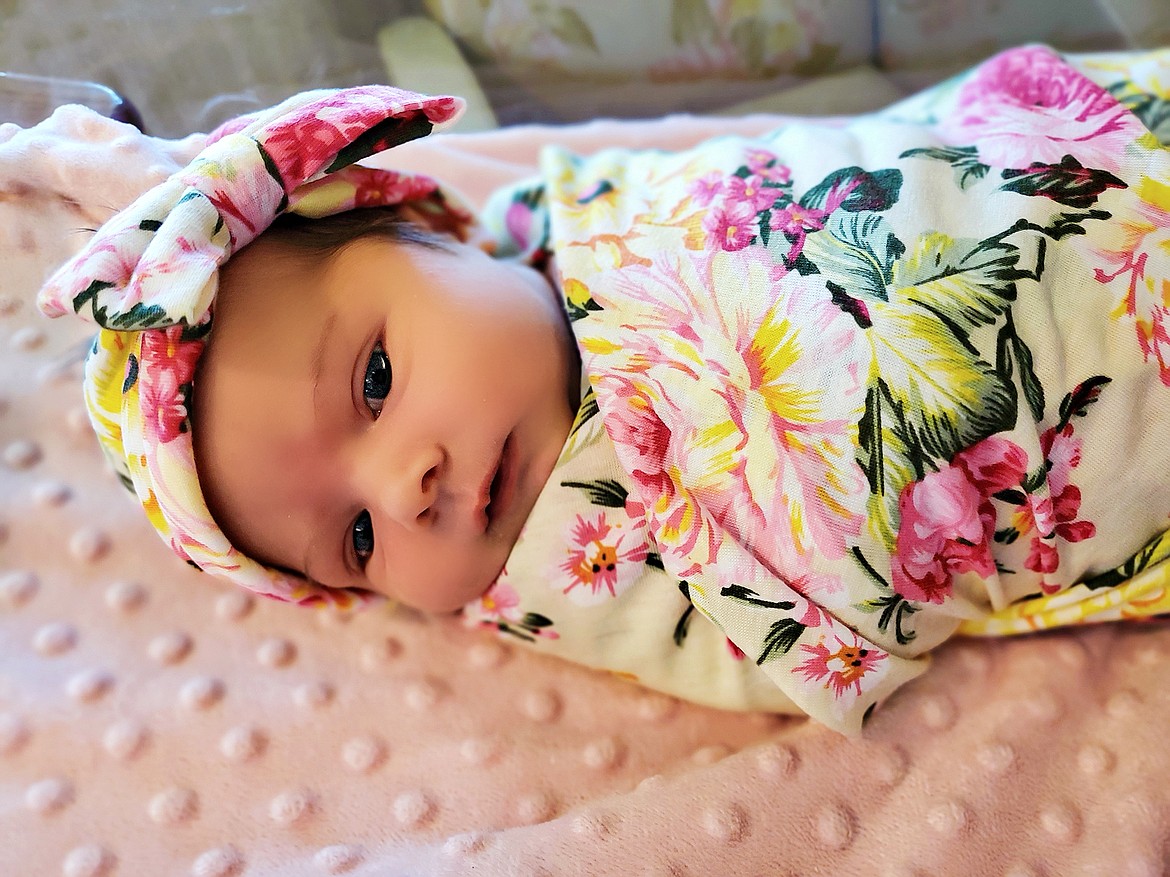 Evelyn Alice Simkins was born at 9:58 p.m. Thursday, June 17, at Clark Fork Valley Hospital. The daughter of Abigail Dellinger and Drew Simkins, of St. Regis, weighed 7 pounds, 11 ounces and measured 21 inches. She joins 12-year-old Emric Simkins. Evelyn’s maternal grandparents are Shann and Tiffany Dellinger and her paternal grandparents is Syleena Simkins. She was delivered by Dr. Valentine. (Clark Fork Valley Hospital photo)
