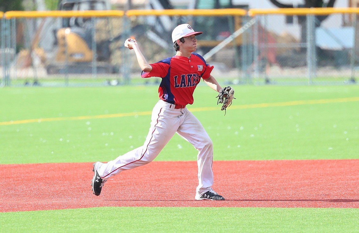 Cole Sanroman makes a throw to first to record an out.