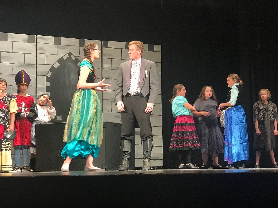 Emma Hansen, left, and Taggart Hodges perform together in the Quincy Valley Allied Arts production of “Frozen,” directed by Marie Jamison, in 2019.