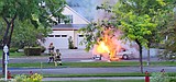 3 flee burning car