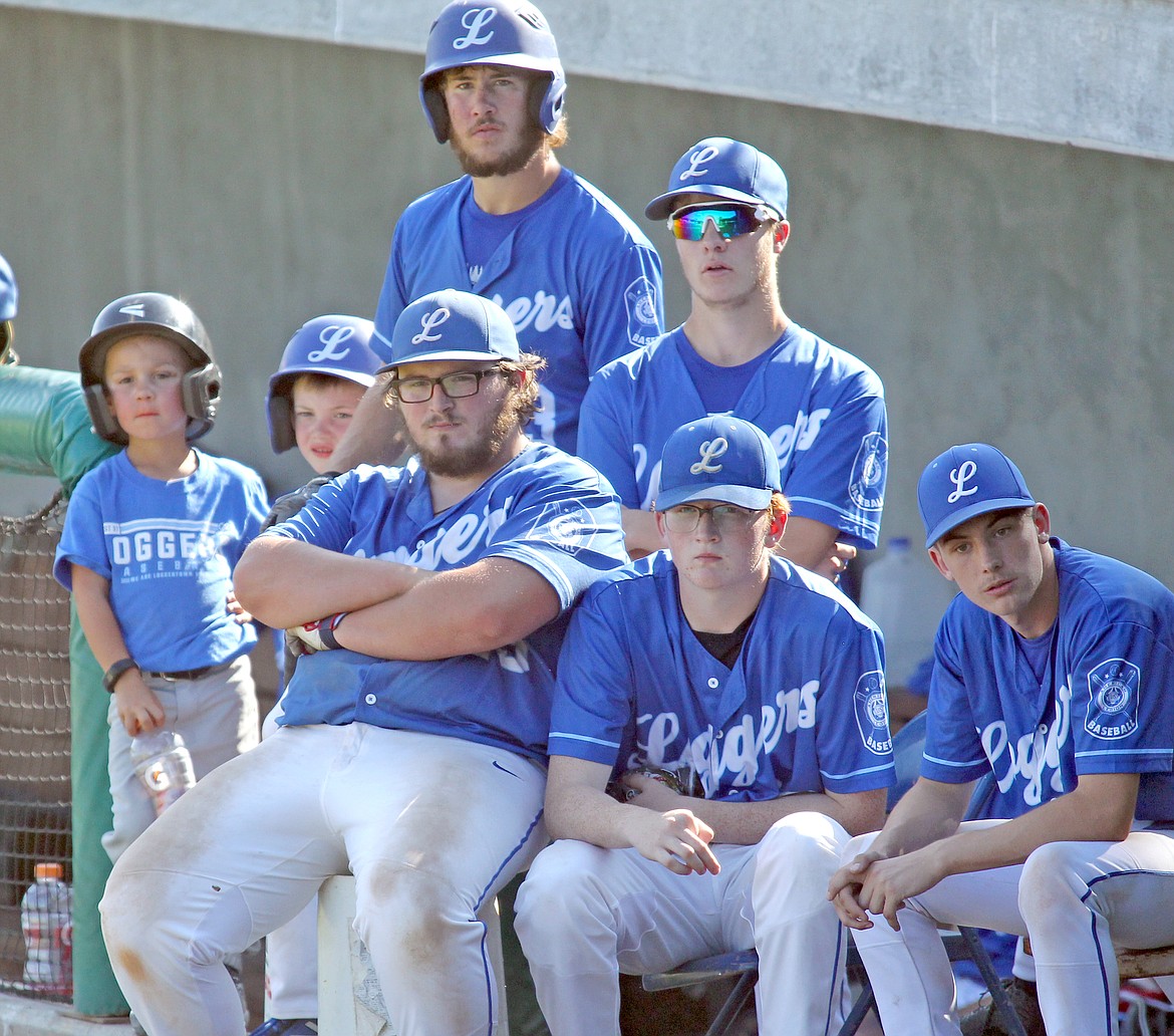 The dugout looks on during the 0-2 pitch to Aydan Rose bottom of fourth inning. Loggers overcame the Kalispell Lakers 7-0 in the first game of a doubleheader on July 6. (Paul Sievers/The Western News)