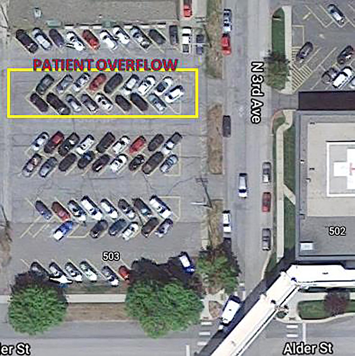 To best accommodate patients, BGH will have overflow parking available, outlined in yellow, in the employee lot directly across from the affected area.